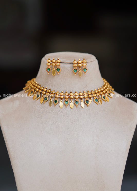 Traditional Kerala Green Palakka Elakkathali Choker Set with Earrings – Ambika