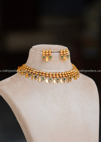 Traditional Kerala Green Palakka Elakkathali Choker Set with Earrings – Ambika