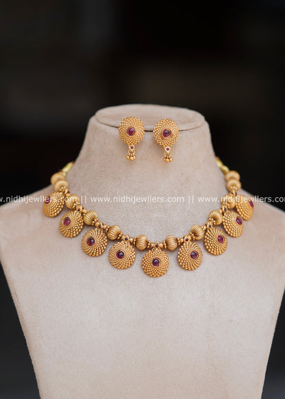 Heritage Granulated Dome Medallion Necklace Set with Ruby Kemp – Vimala
