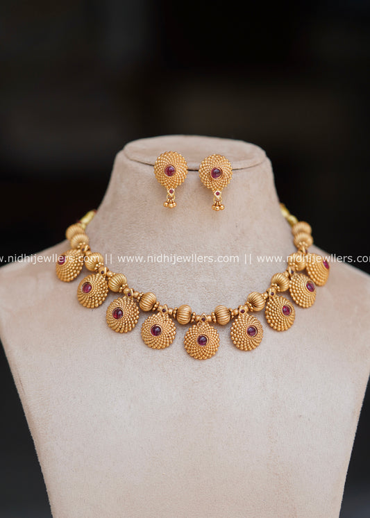 Heritage Granulated Dome Medallion Necklace Set with Ruby Kemp – Vimala