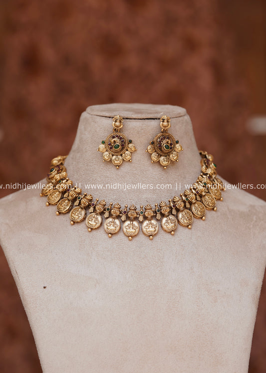 Antique Goddess Lakshmi Kasu Mala Coin Choker Necklace Set – Bhagya