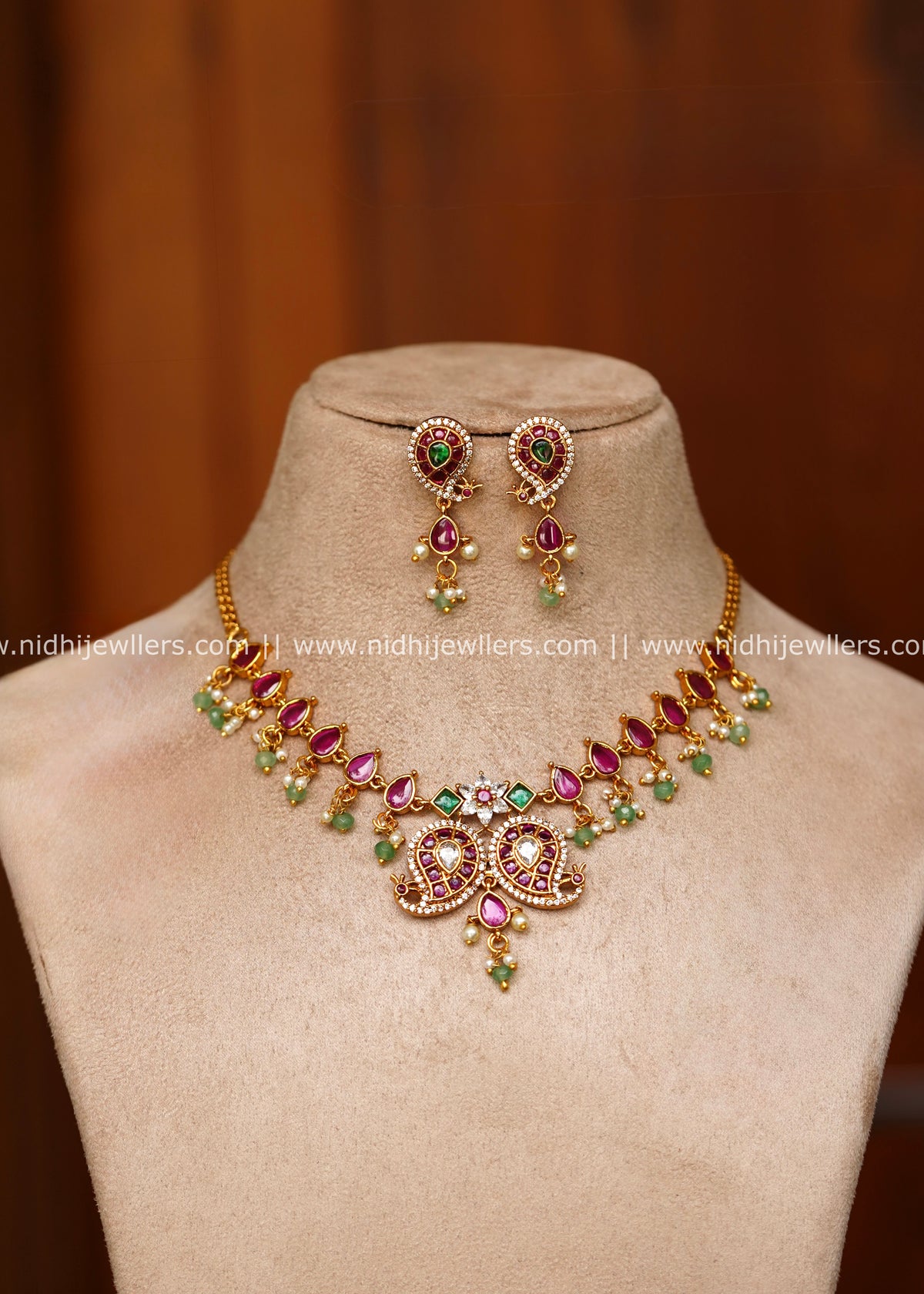 Grand Antique Mango Paisley & Twin Peacock Jadau Kundan Necklace Set – Hemavati