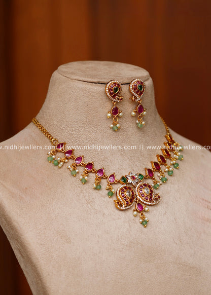 Grand Antique Mango Paisley & Twin Peacock Jadau Kundan Necklace Set – Hemavati