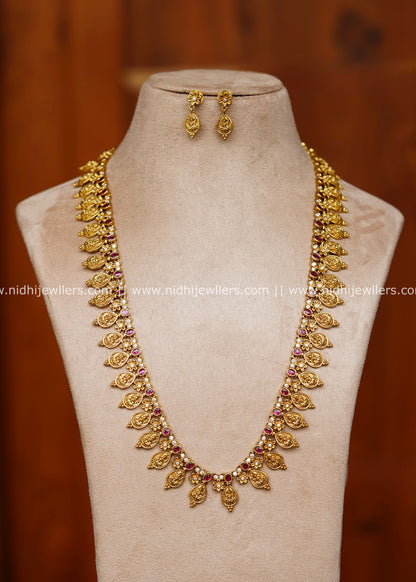 Grand Antique Goddess Lakshmi Kasu Haram Long Necklace Set – Vasuki
