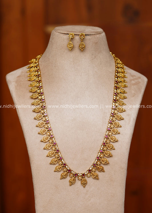 Grand Antique Goddess Lakshmi Kasu Haram Long Necklace Set – Vasuki