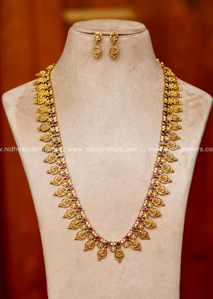 Grand Antique Goddess Lakshmi Kasu Haram Long Necklace Set – Vasuki