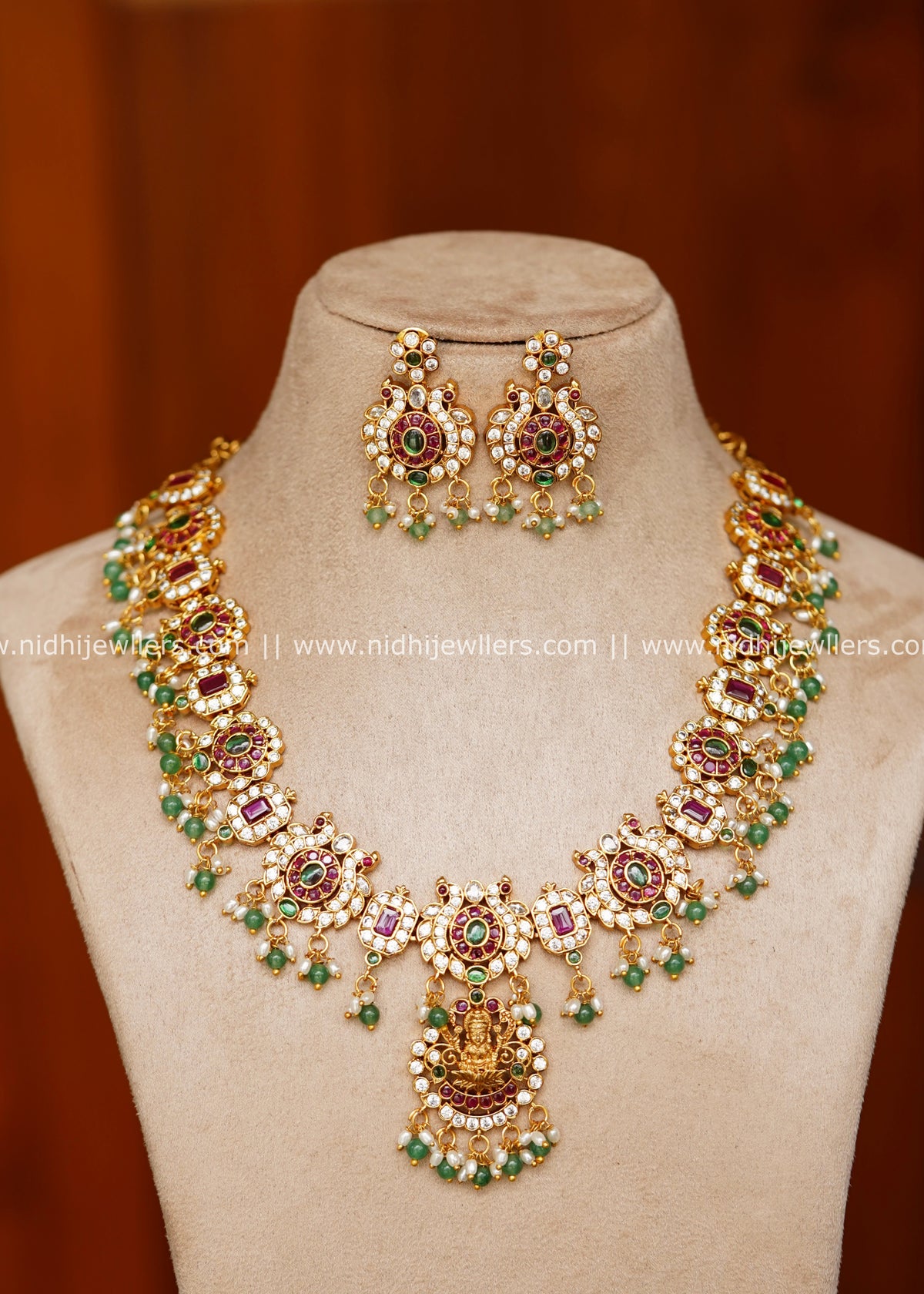 Grand Antique Jadau Kundan Goddess Lakshmi Temple Haram Set – Lekha