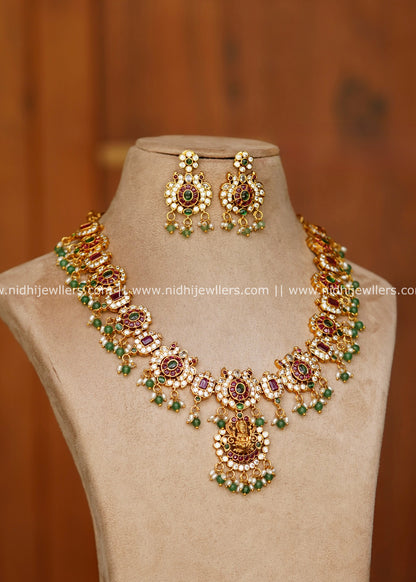 Grand Antique Jadau Kundan Goddess Lakshmi Temple Haram Set – Lekha