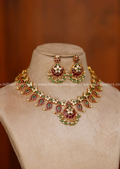 Grand Antique Mango Paisley & Crescent Jadau Kundan Necklace Set – Mahika