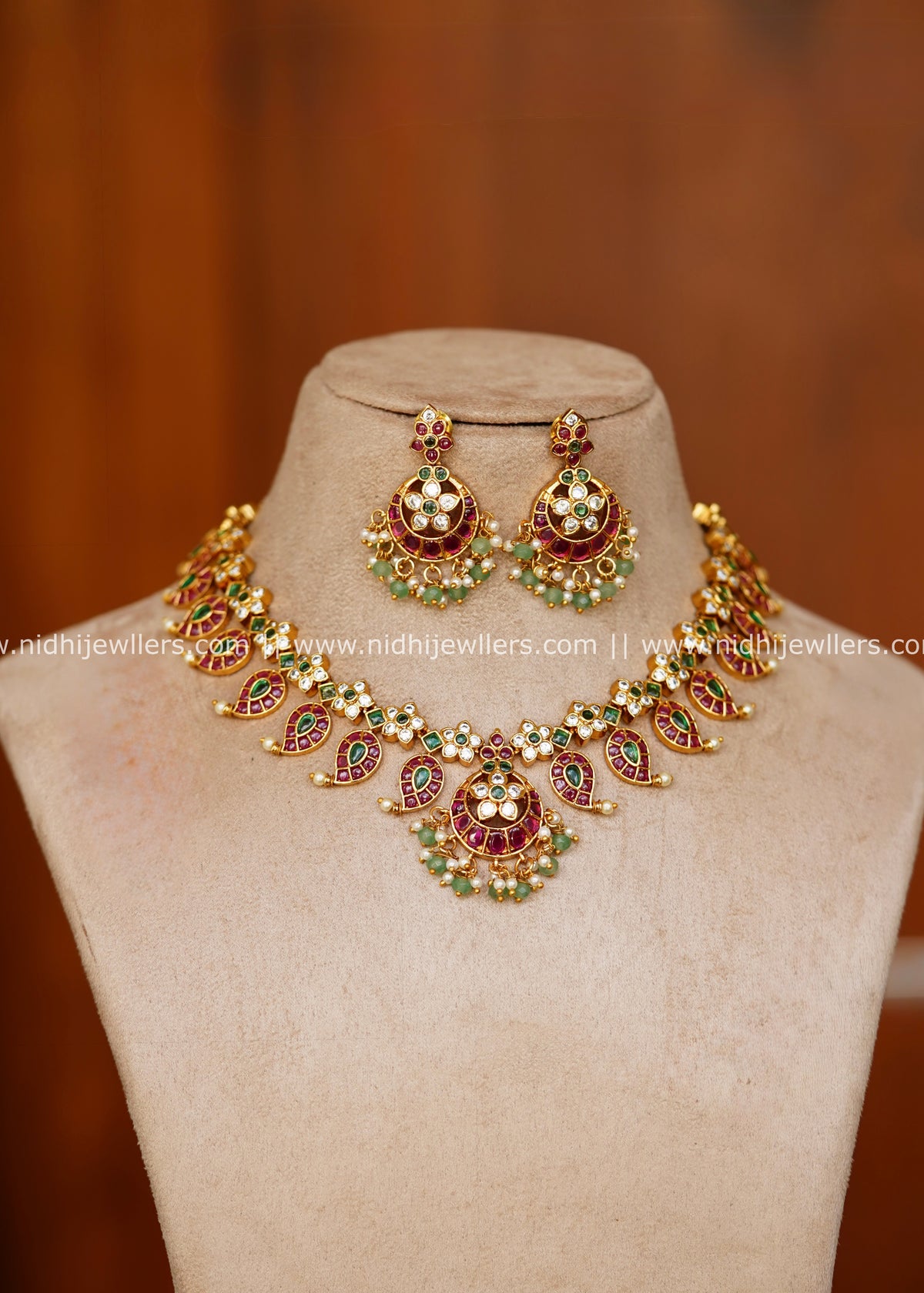 Grand Antique Mango Paisley & Crescent Jadau Kundan Necklace Set – Mahika