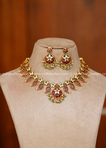 Grand Antique Mango Paisley & Crescent Jadau Kundan Necklace Set – Mahika