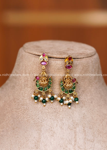Premium Three-Strand Pearl & Goddess Lakshmi Circular AD/Kundan Choker Set – Radhya