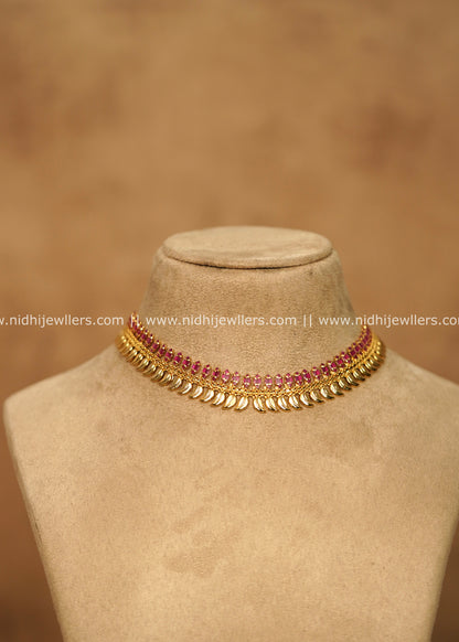 Real Gold Plated Ruby Kemp & Mango Leaf Motif Choker – Aaradhya