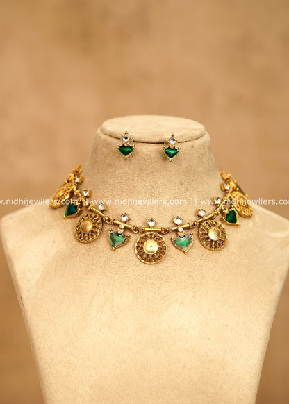 Antique Green Enamel & Geometric Medallion Choker Set – Anupama