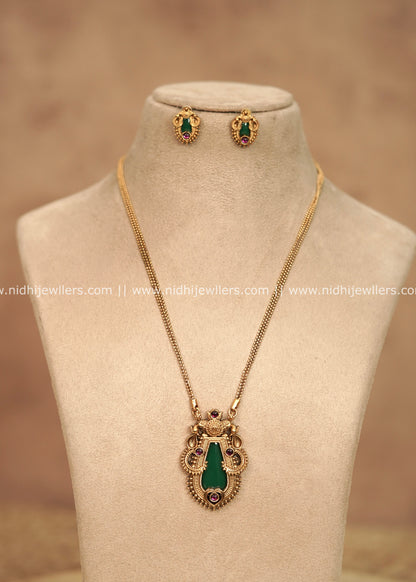 Antique Non-Idol Green Shield Pendant Long Haram Set – Nivya