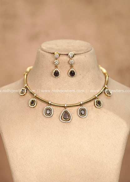 Premium AD & Smoky Drop Delicate Hasli Necklace Set – Emil