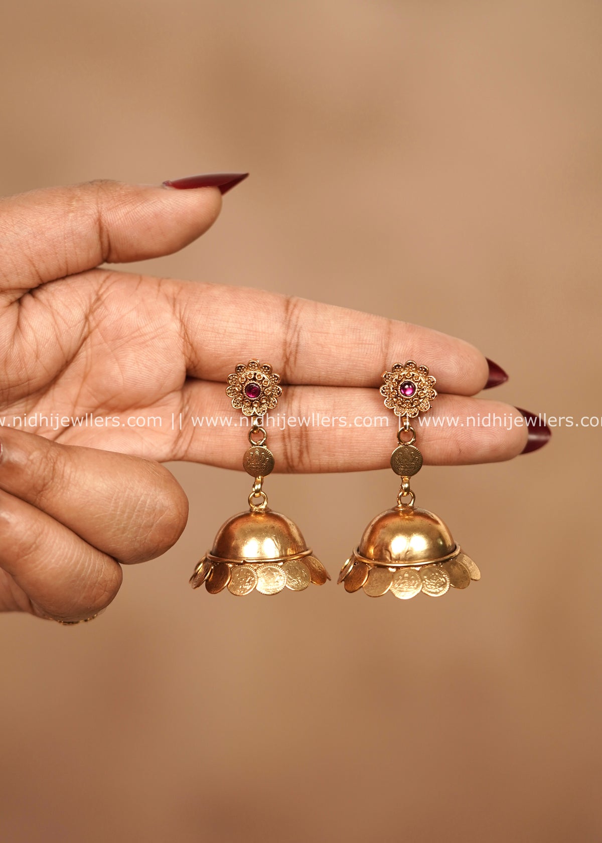 Antique Goddess Lakshmi Kasu Coin Jhumkas – Keerthi