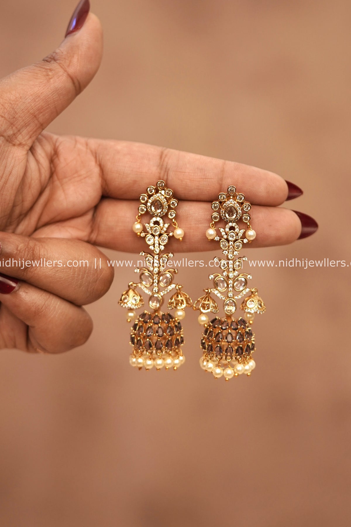 Grand AD & Lavender Stone Multi-Tier Statement Jhumka Earrings – Nova