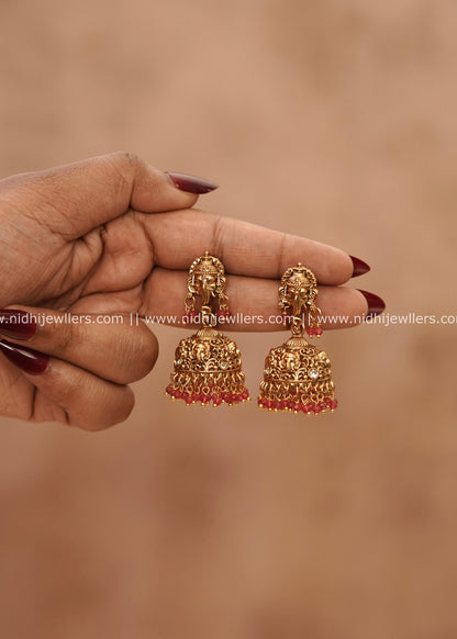 Antique Temple Lord Ganesha Jhumkas with Ruby Beads – Kalabham (Ruby)