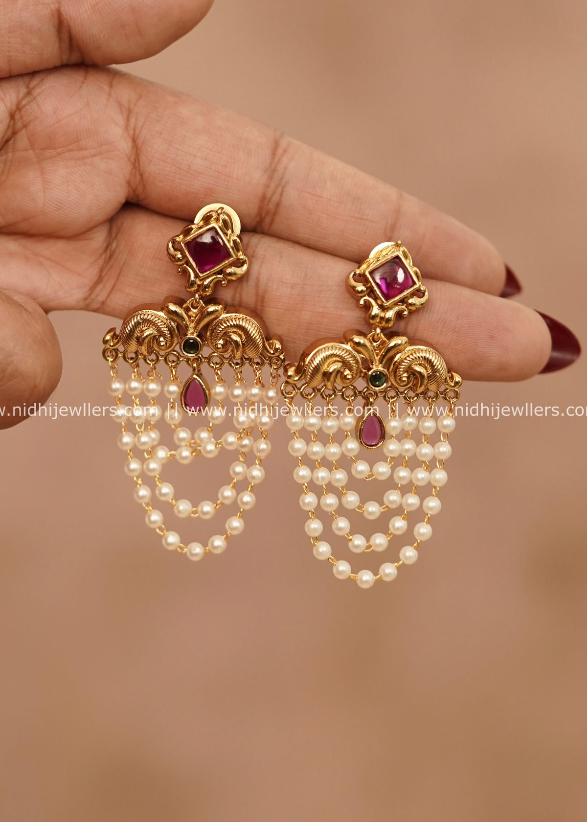 Grand Antique Peacock Kemp & Cascading Pearl Drop Earrings – Diva