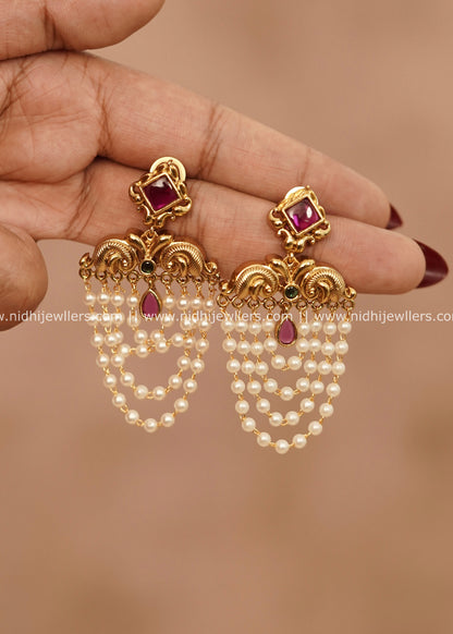 Grand Antique Peacock Kemp & Cascading Pearl Drop Earrings – Diva