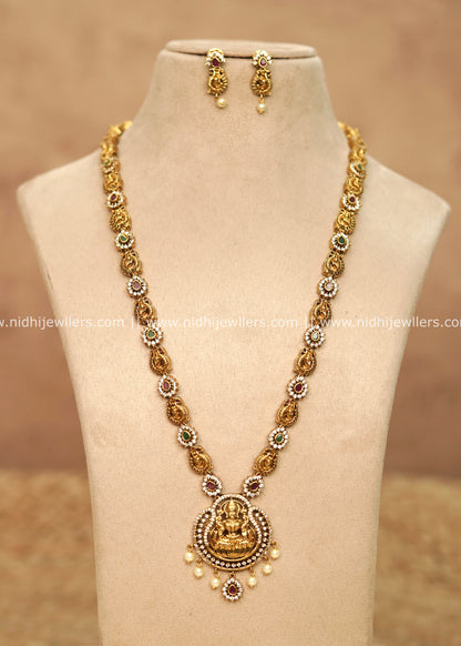 Grand Antique Temple Goddess Lakshmi Pendant Long Haram Set – Mahalakshmi
