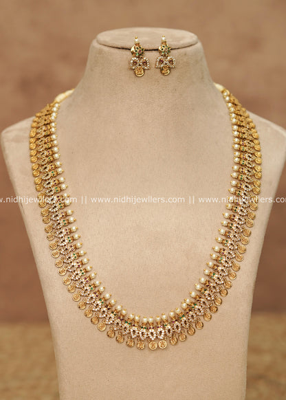 Grand Antique CZ & Goddess Lakshmi Kasu Long Haram Set – Pournami