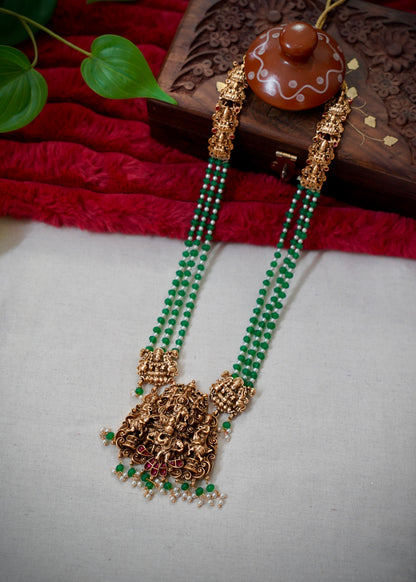 Lakshmi haram with four layer green beads