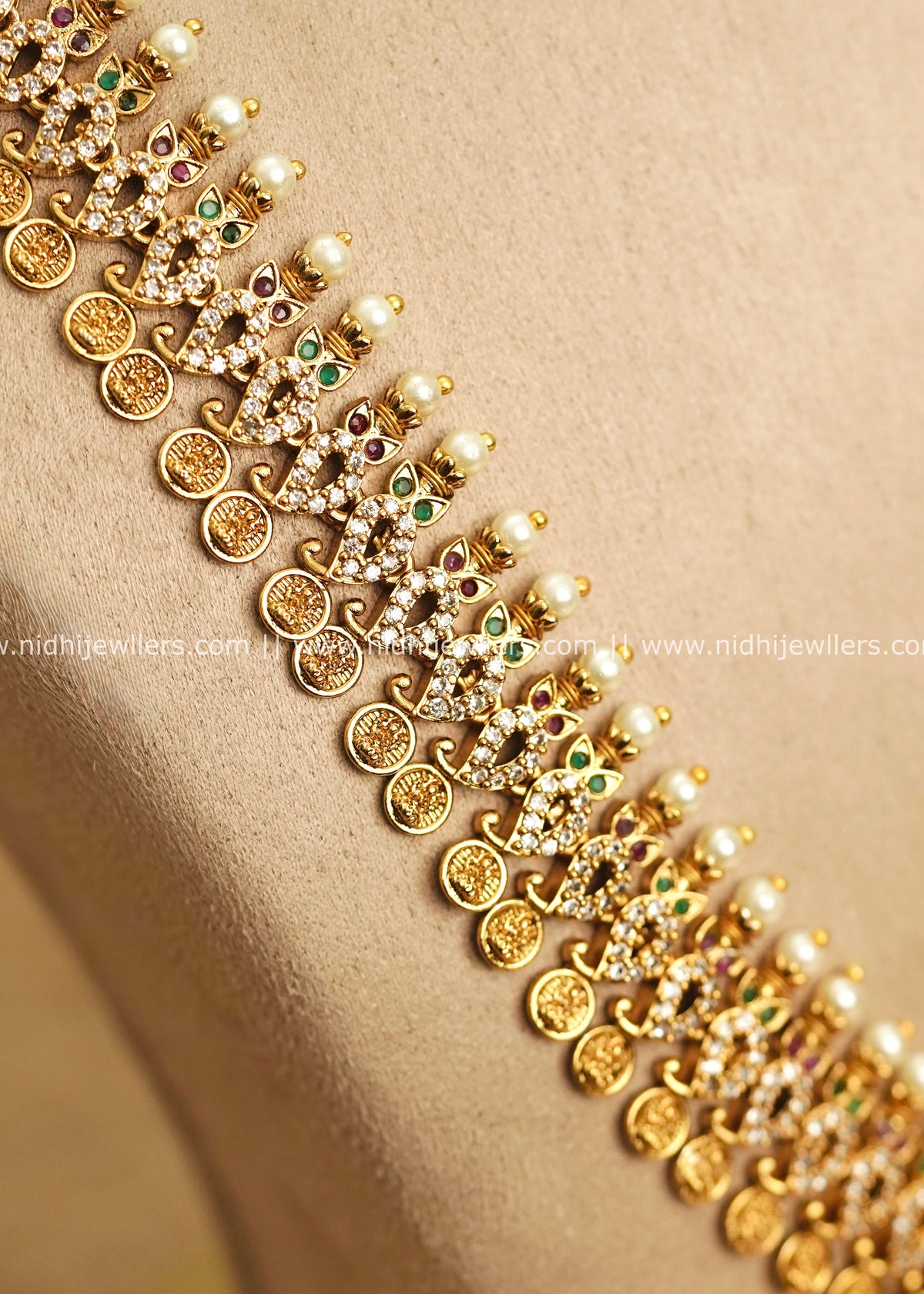 Grand Antique CZ & Goddess Lakshmi Kasu Long Haram Set – Pournami