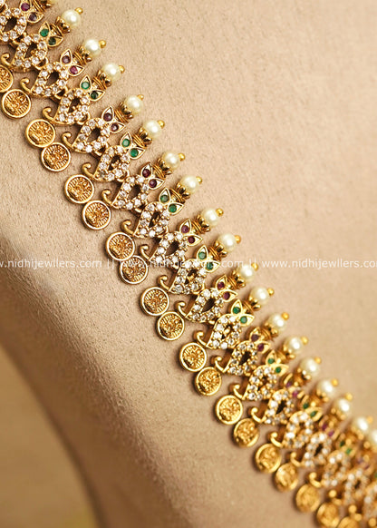 Grand Antique CZ & Goddess Lakshmi Kasu Long Haram Set – Pournami