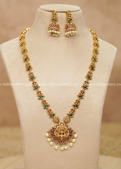 Grand Antique Temple Goddess Lakshmi Pendant & Jhumka Haram Set – Devyani