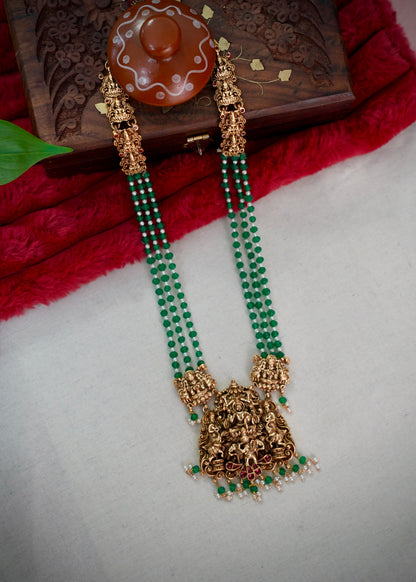 Lakshmi haram with four layer green beads