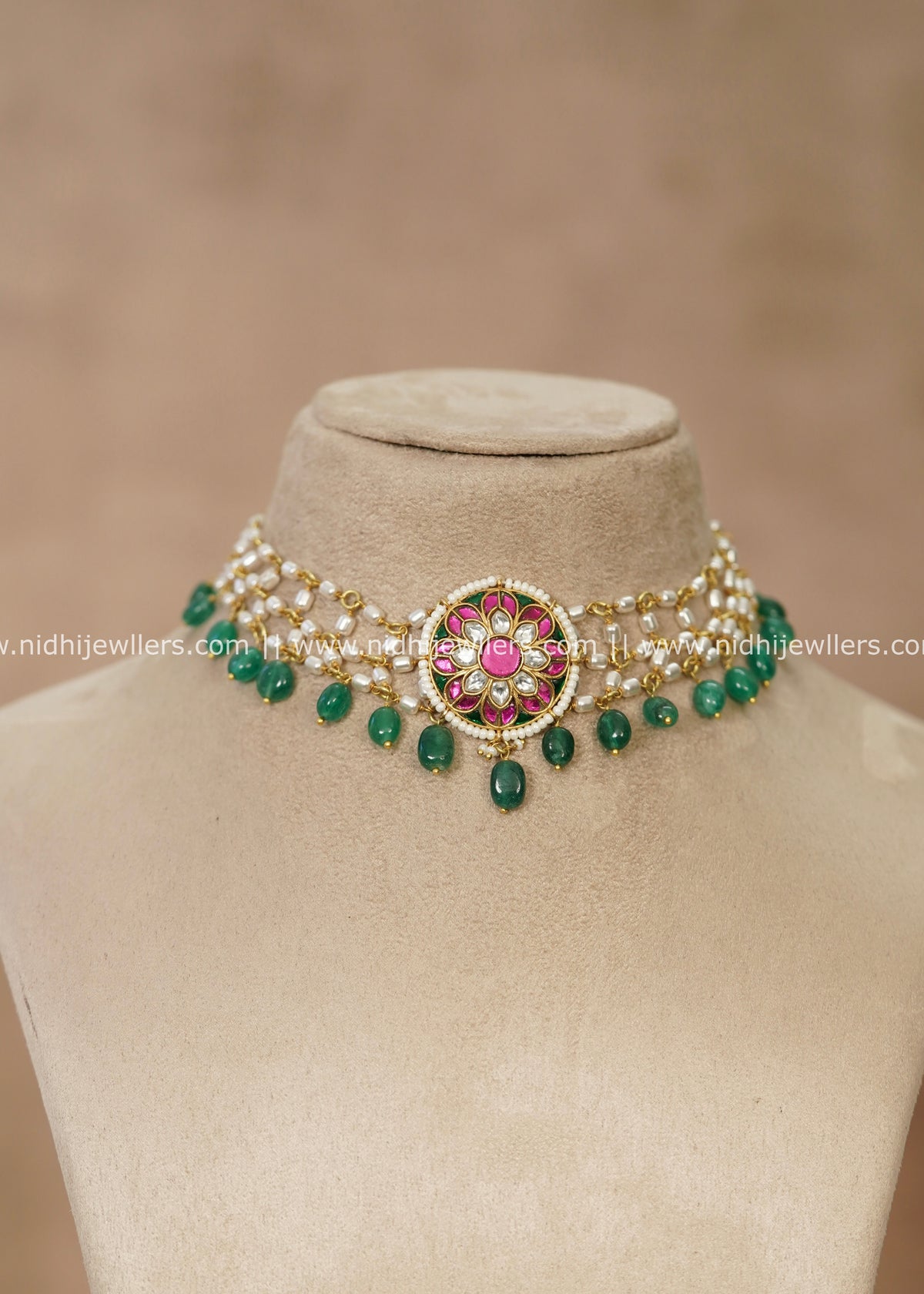 Premium Jadau Kundan & Floral Medallion Pearl Choker – Jyothika