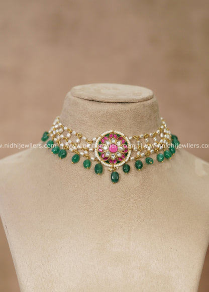 Premium Jadau Kundan & Floral Medallion Pearl Choker – Jyothika