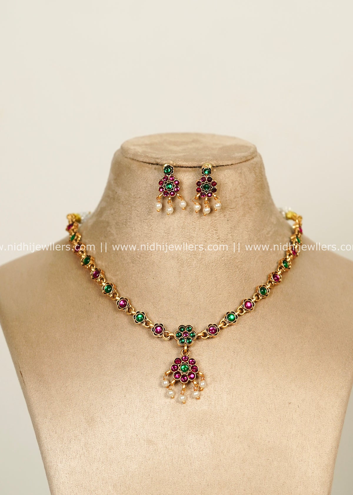 Reversible 2-in-1 Dual-Tone Kemp & Pearl Drop non idol Necklace Set – Prarthana
