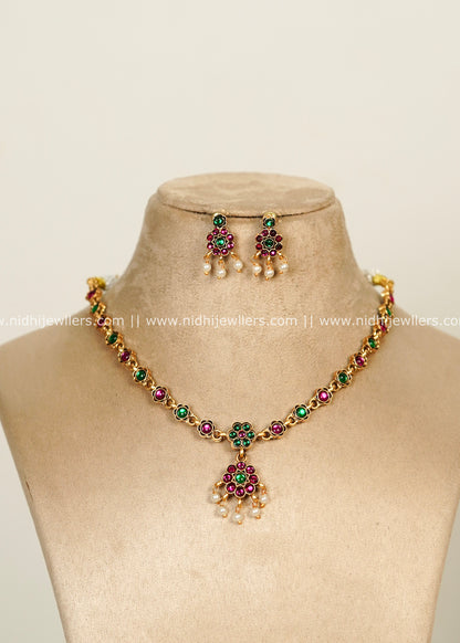 Reversible 2-in-1 Dual-Tone Kemp & Pearl Drop non idol Necklace Set – Prarthana