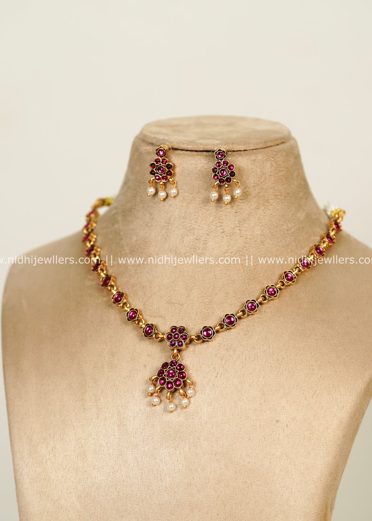 Reversible 2-in-1 Dual-Tone Kemp & Pearl Drop non idol Necklace Set – Prarthana