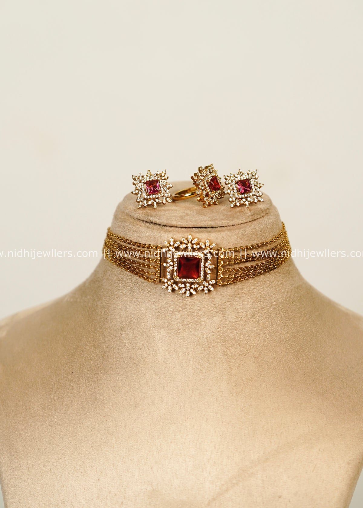 Grand AD & Ruby Starburst Multi-Chain Choker Set with Ring – Andria