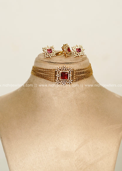 Grand AD & Ruby Starburst Multi-Chain Choker Set with Ring – Andria
