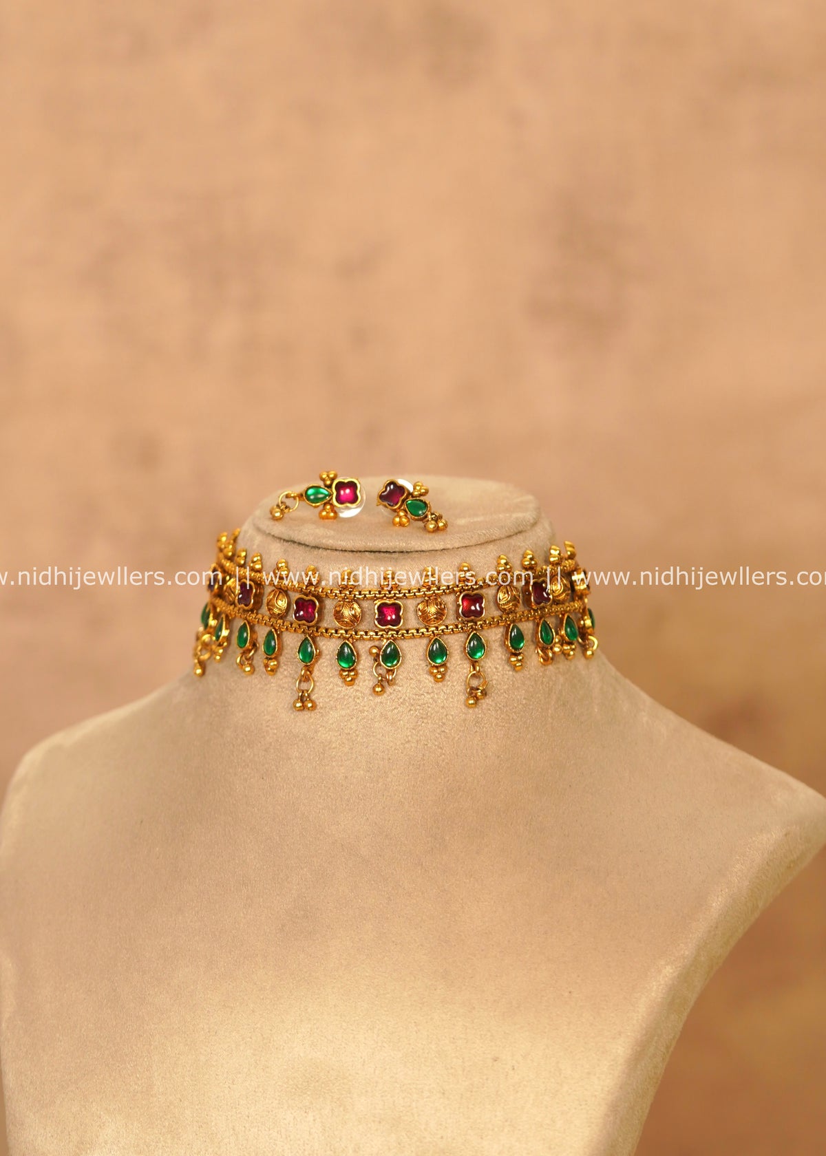 Traditional Dual-Tone Maroon Kemp Mesh Choker Set – Kanthara