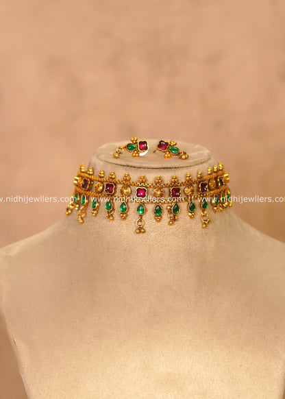 Traditional Dual-Tone Maroon Kemp Mesh Choker Set – Kanthara