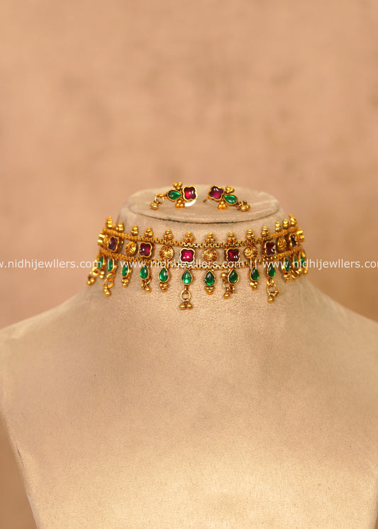Traditional Dual-Tone Maroon Kemp Mesh Choker Set – Kanthara