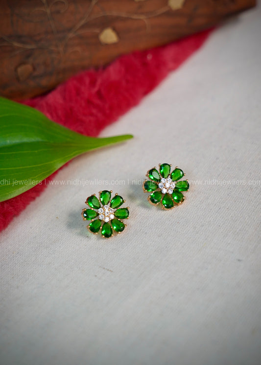 Daily ware green ad stone floral earring