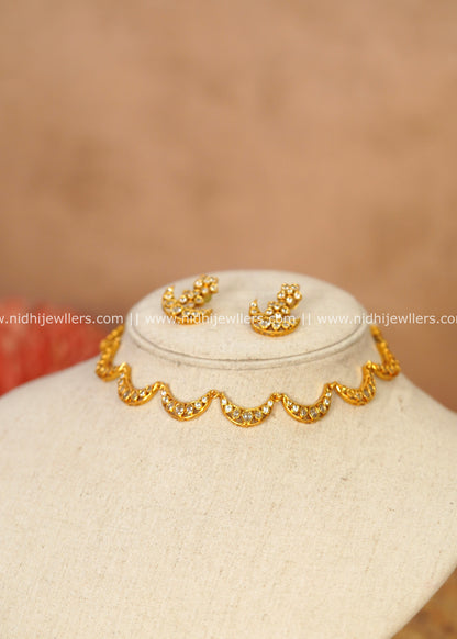 Sparkling AD Half-Moon Crescent Choker Set – Nilav