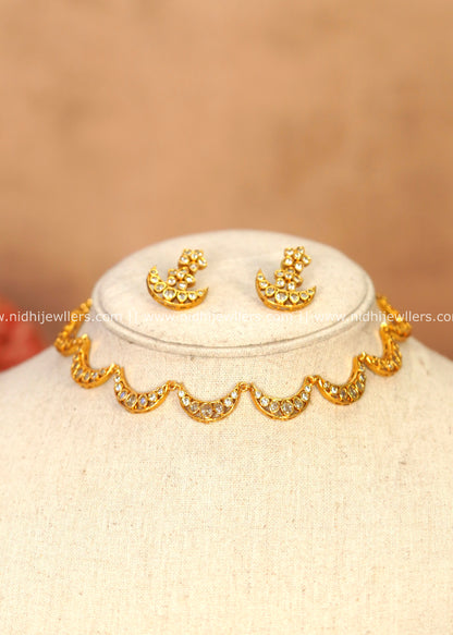 Sparkling AD Half-Moon Crescent Choker Set – Nilav