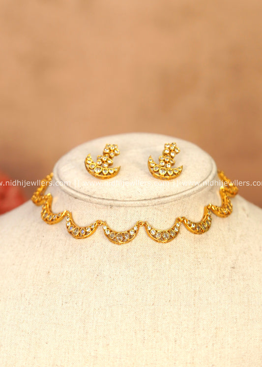 Sparkling AD Half-Moon Crescent Choker Set – Nilav