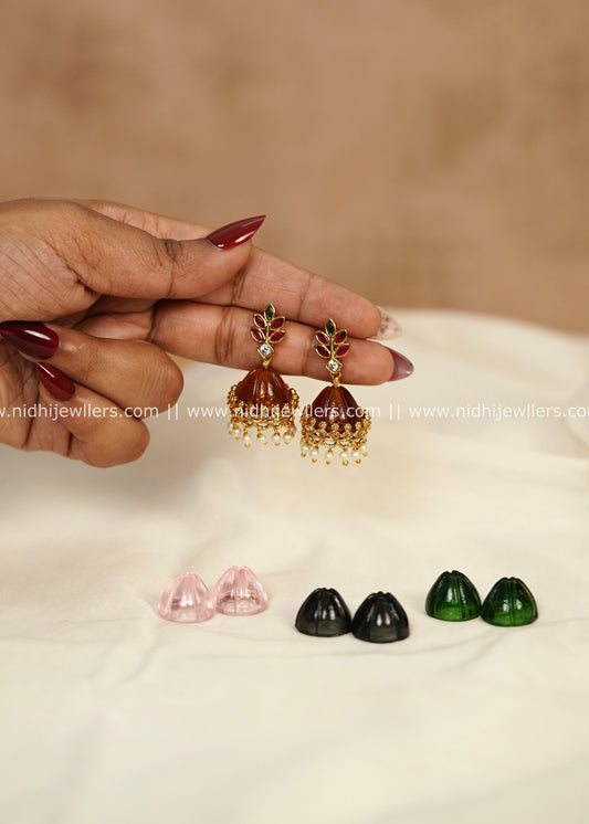 5-in-1 Interchangeable Glass Stone Jhumka & Stud Earrings – Panjali