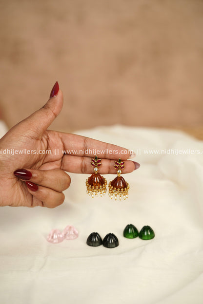5-in-1 Interchangeable Glass Stone Jhumka & Stud Earrings – Panjali