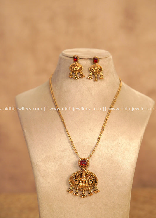 Grand Antique Temple Goddess Lakshmi Pendant Short Haram Set – Diya