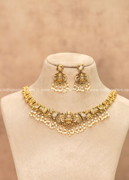 Grand Antique Temple Goddess Lakshmi & Peacock CZ Necklace Set – Parvana